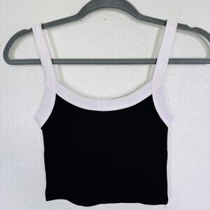 Rumored Core Top Womens XS Ribbed Knit Crop Stretch Black White Trim Summer